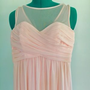 Long illusion mesh bridesmaid dress